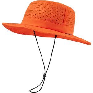 Unisex Orange 100% Polyester Wide Brim Boonie Mesh Adjustable Chin Strip Sun Hat